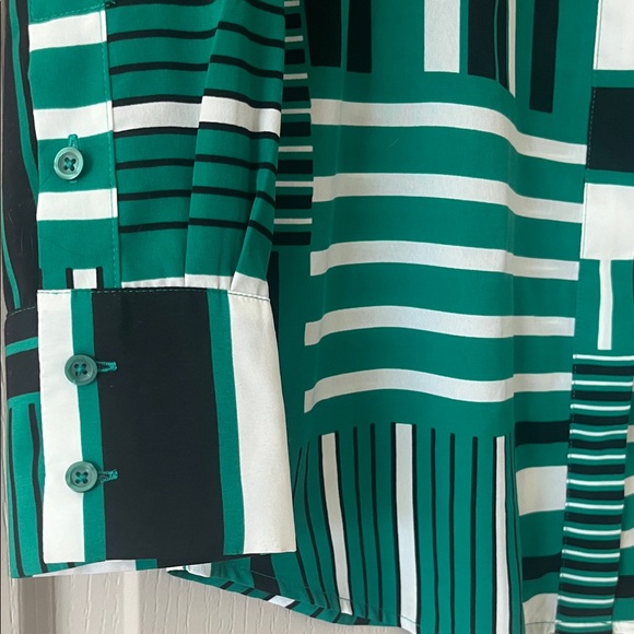 Nine West Green and Black Striped Button-Up Shirt - Picture 3 of 6